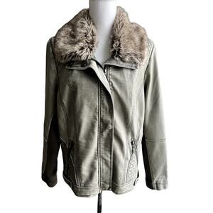 NWT SEB faux leather beige fur lined moto jacket size XL